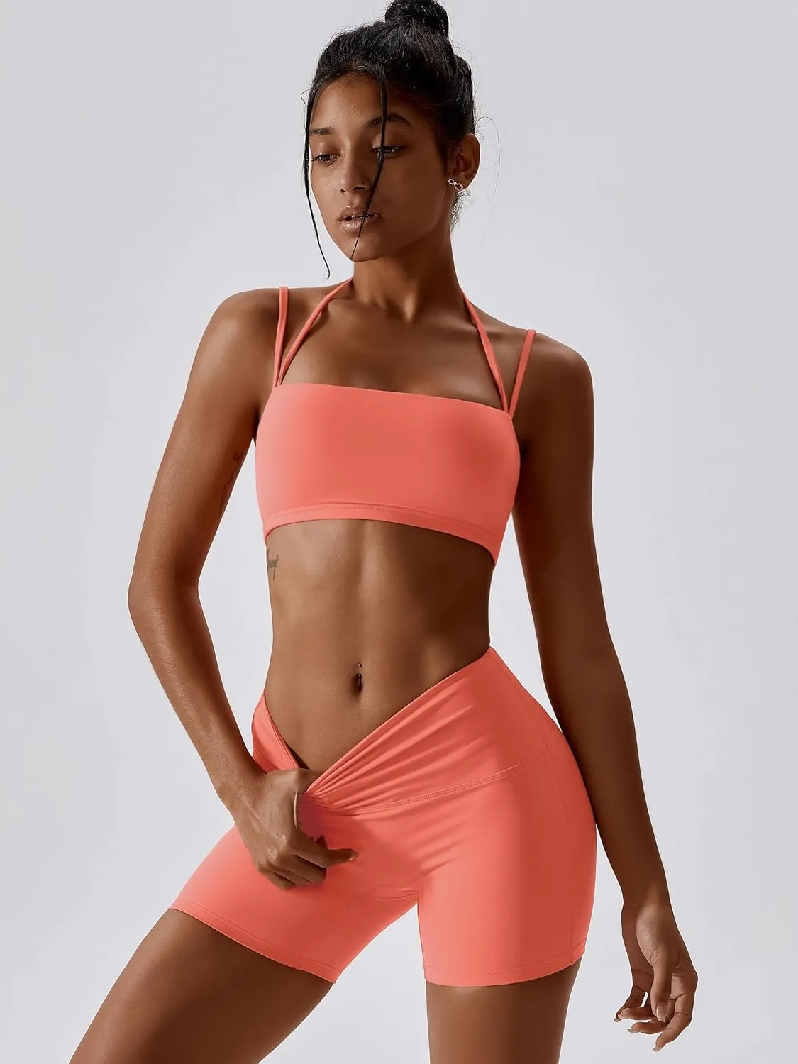 ABOCIW Women's Workout Bandeau Sports Bras Padded Halter Bra Training Fitness Running Yoga Crop Tank Top