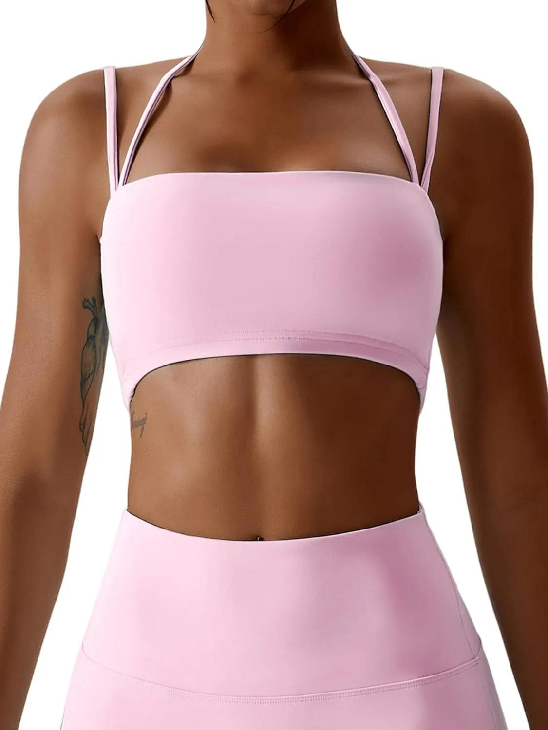 ABOCIW Women's Workout Bandeau Sports Bras Padded Halter Bra Training Fitness Running Yoga Crop Tank Top