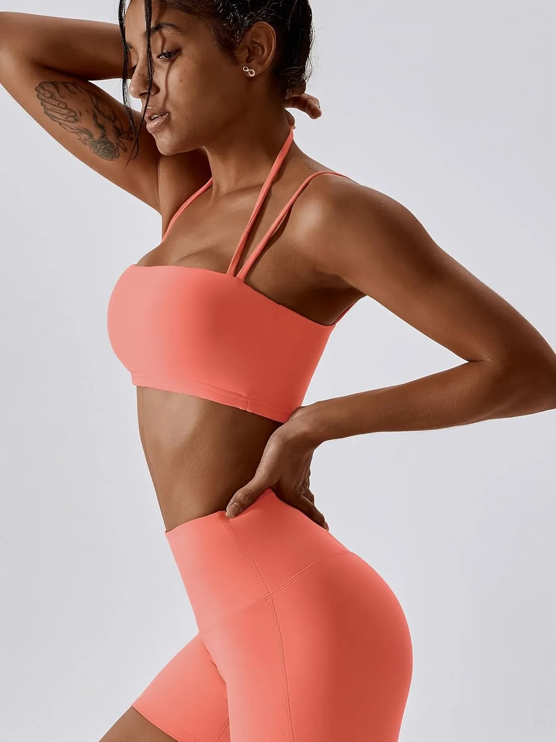 ABOCIW Women's Workout Bandeau Sports Bras Padded Halter Bra Training Fitness Running Yoga Crop Tank Top