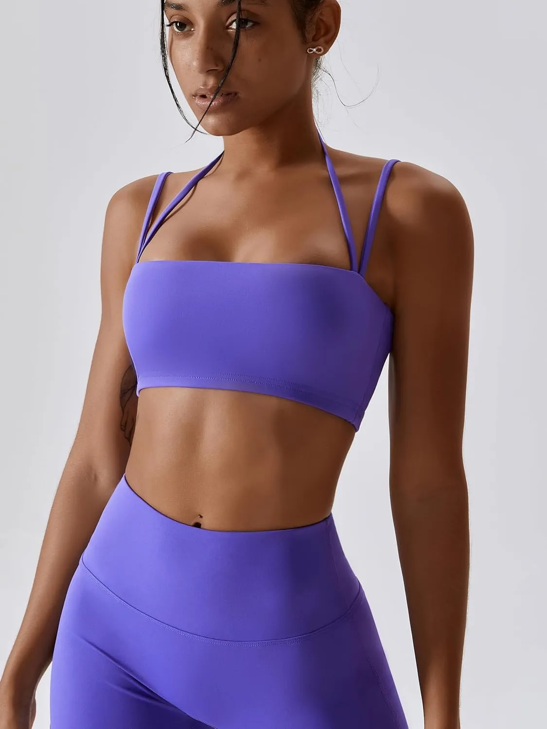 ABOCIW Women's Workout Bandeau Sports Bras Padded Halter Bra Training Fitness Running Yoga Crop Tank Top