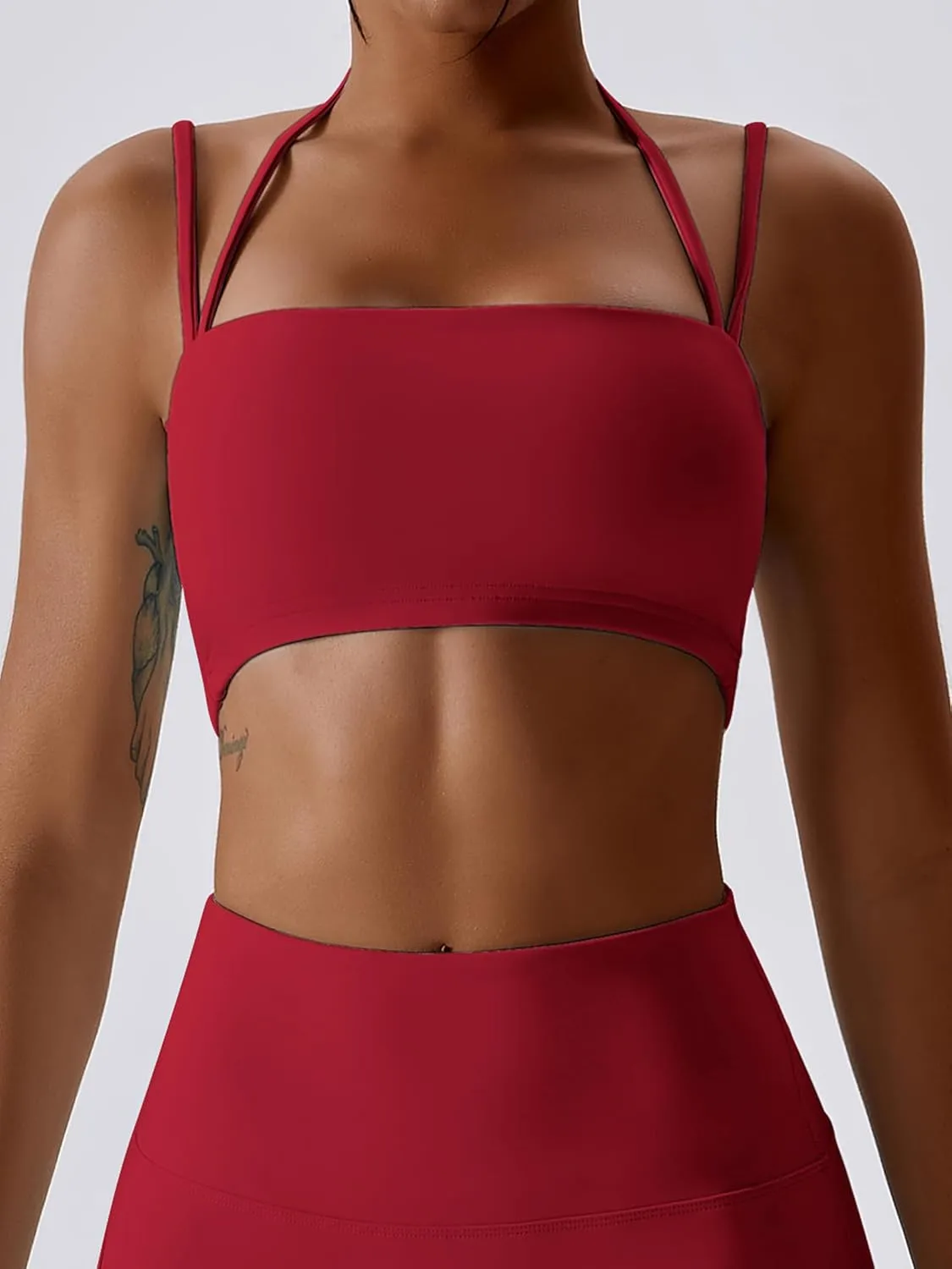 ABOCIW Women's Workout Bandeau Sports Bras Padded Halter Bra Training Fitness Running Yoga Crop Tank Top