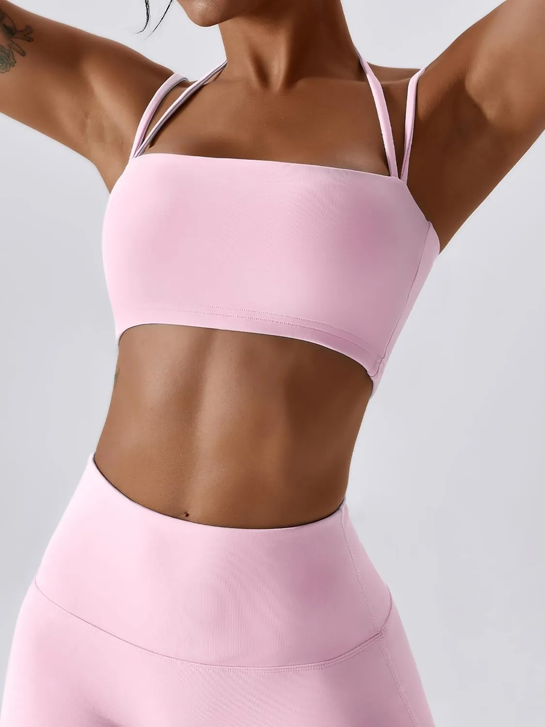 ABOCIW Women's Workout Bandeau Sports Bras Padded Halter Bra Training Fitness Running Yoga Crop Tank Top