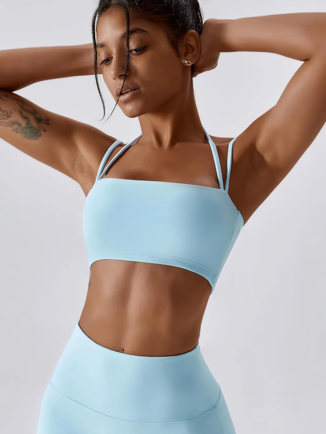 ABOCIW Women's Workout Bandeau Sports Bras Padded Halter Bra Training Fitness Running Yoga Crop Tank Top