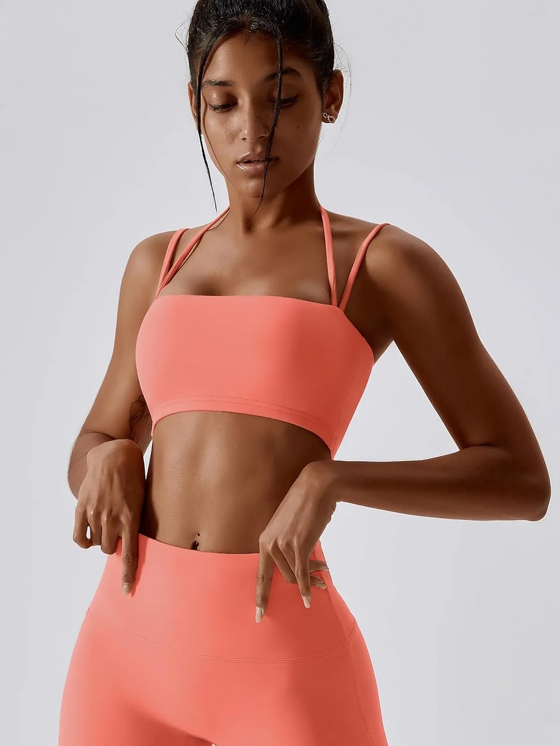 ABOCIW Women's Workout Bandeau Sports Bras Padded Halter Bra Training Fitness Running Yoga Crop Tank Top