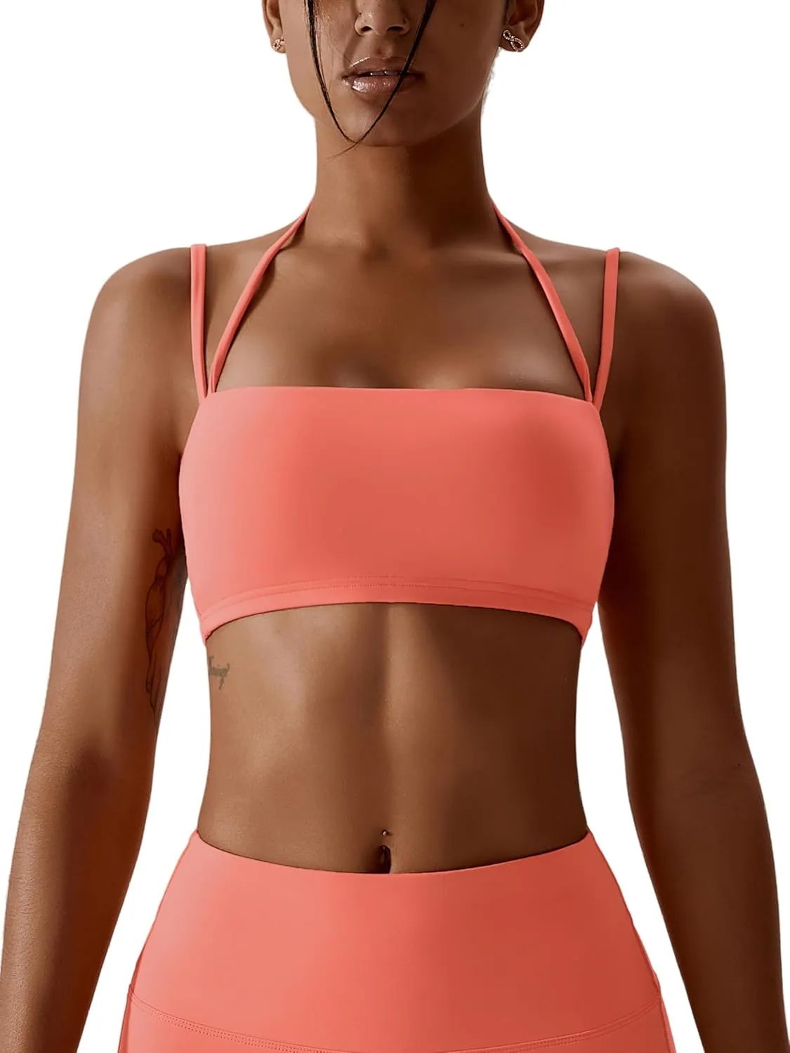 ABOCIW Women's Workout Bandeau Sports Bras Padded Halter Bra Training Fitness Running Yoga Crop Tank Top