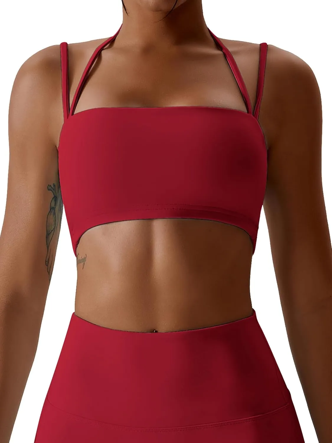 ABOCIW Women's Workout Bandeau Sports Bras Padded Halter Bra Training Fitness Running Yoga Crop Tank Top
