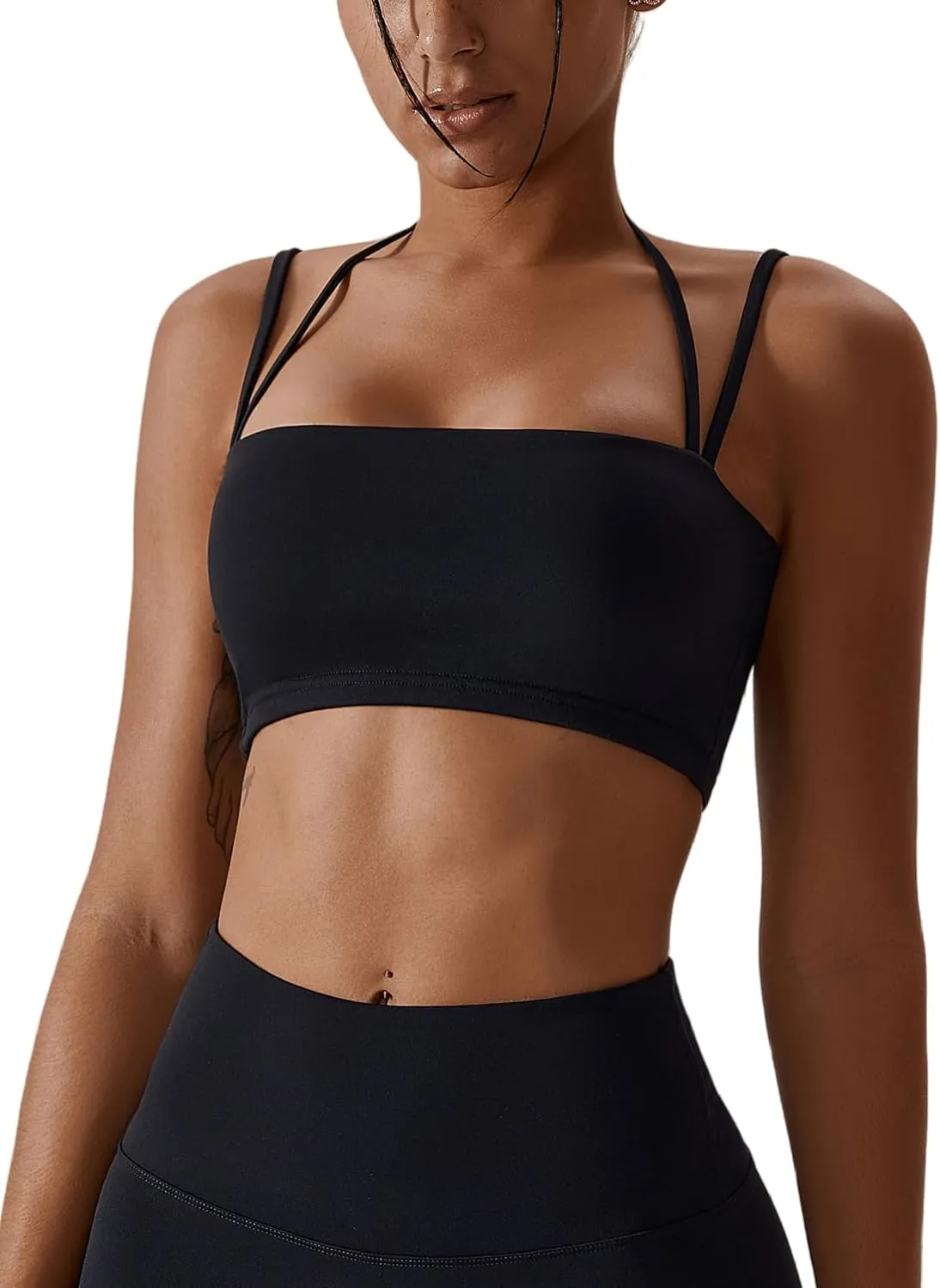 ABOCIW Women's Workout Bandeau Sports Bras Padded Halter Bra Training Fitness Running Yoga Crop Tank Top