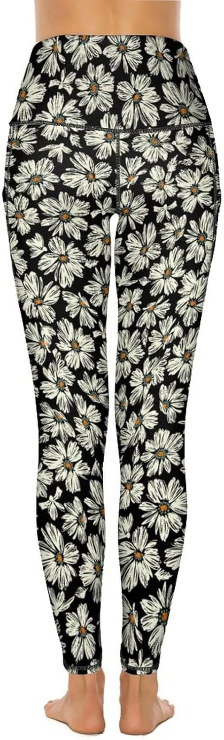 Abstract Flame Yoga Pants High Waist with Pockets Tummy Control Workout Running Leggings for Women