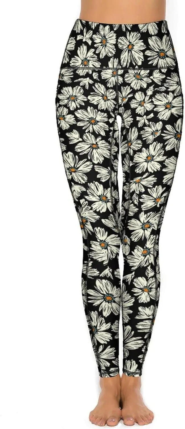 Abstract Flame Yoga Pants High Waist with Pockets Tummy Control Workout Running Leggings for Women