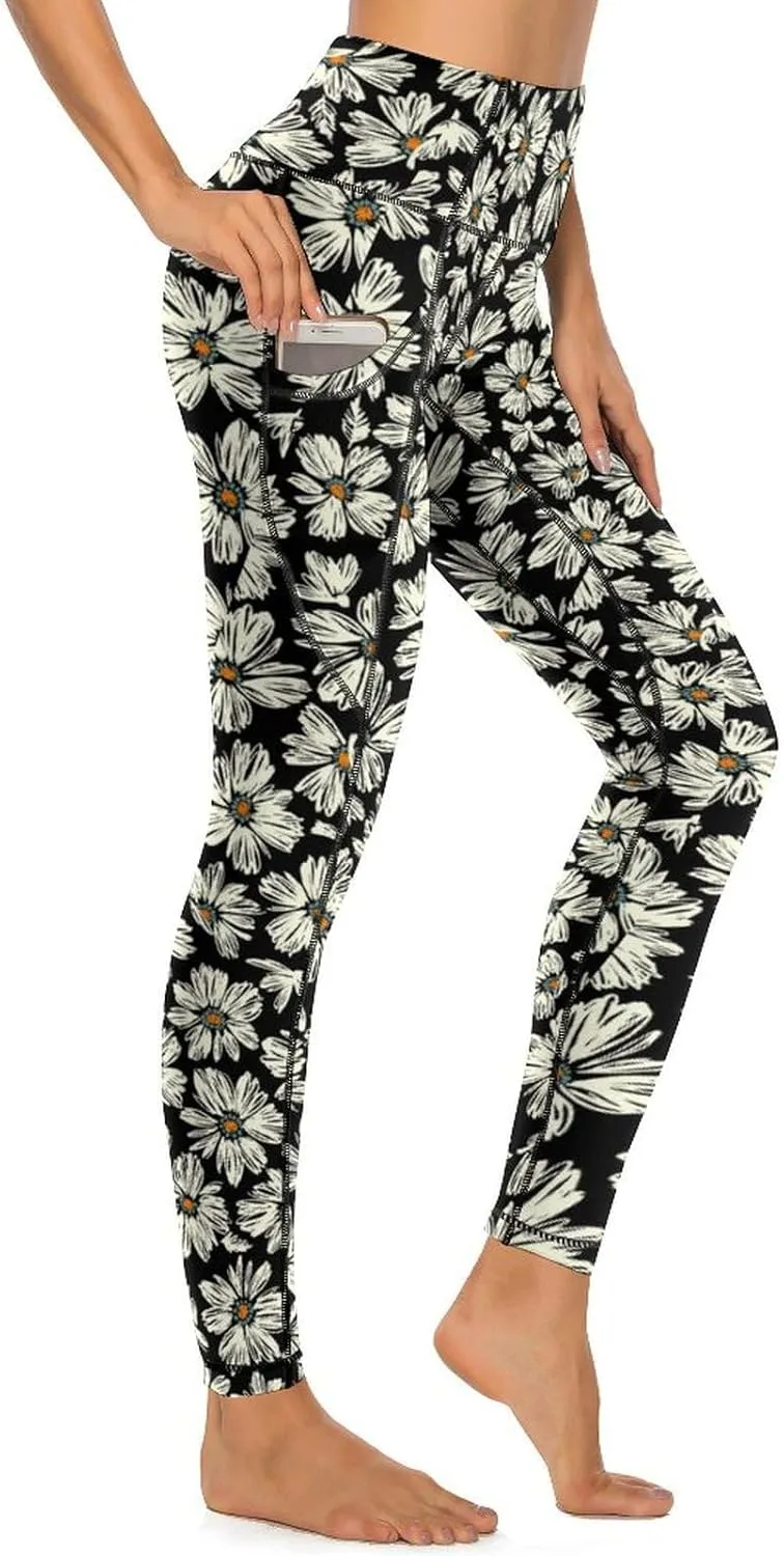 Abstract Flame Yoga Pants High Waist with Pockets Tummy Control Workout Running Leggings for Women