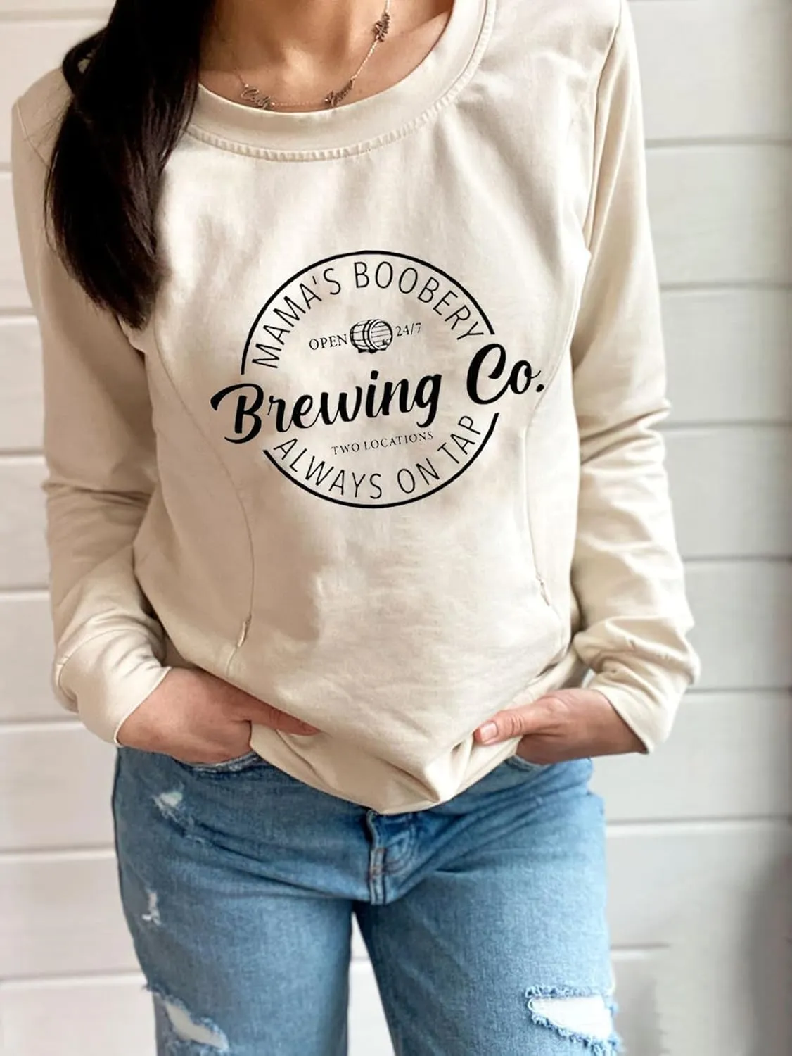 AEARGIV Women Causal Maternity Nursing Sweatshirt Comfort Friendly Zip Breastfeeding Pullover Tops Mama's Boobery Sweater