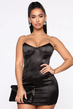 Affair Games Satin Mini Dress - Black