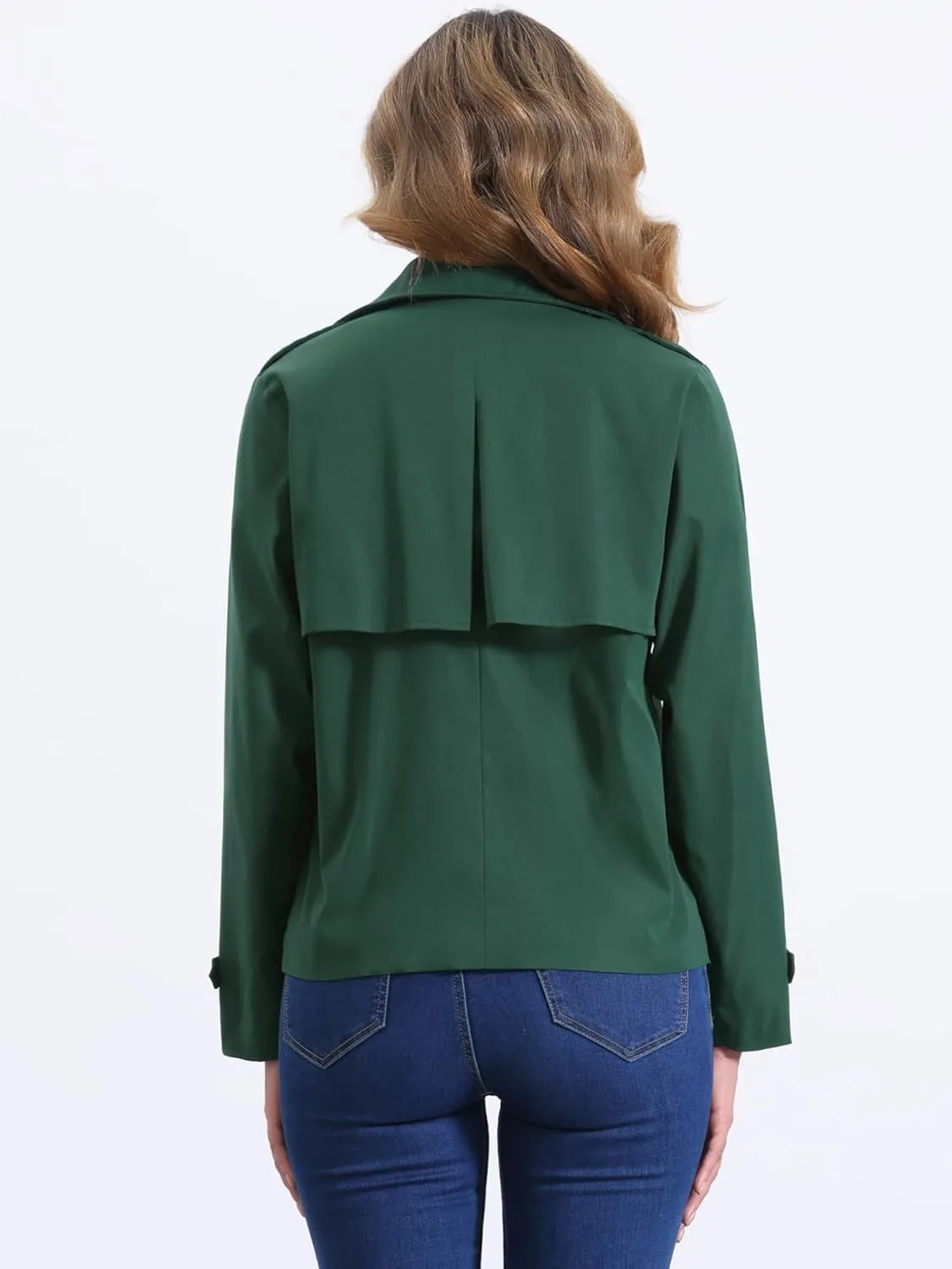 Allegra K Trench Coat for Women's Casual Notched Lapel Double Breasted Outerwear Short Jacket
