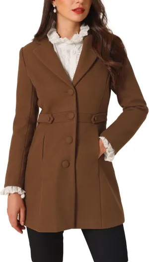 Allegra K Winter Coat for Women's 2024 Notched Lapel Single Breasted Button Down Outerwear Pea Coats