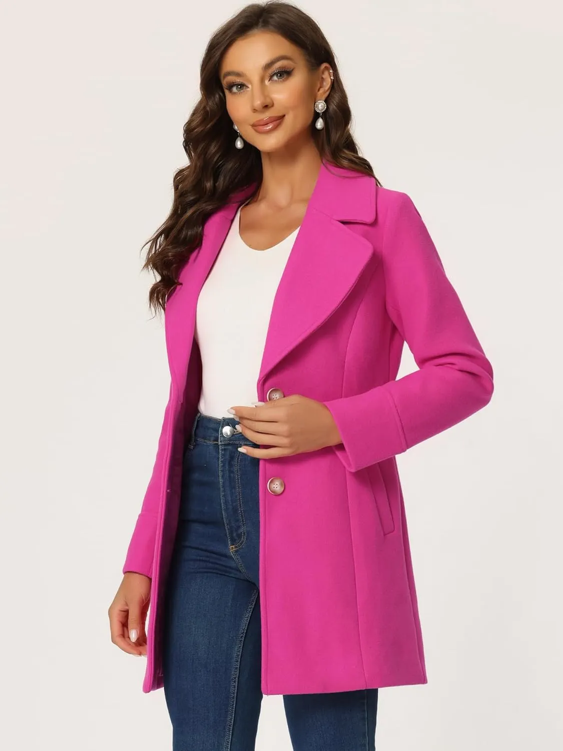 Allegra K Women's Elegant Overcoat Notched Shawl Collar Single Breasted Outerwear Winter Long Coat