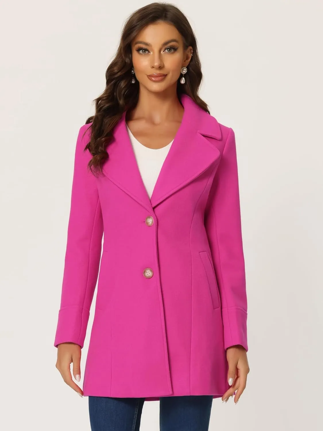 Allegra K Women's Elegant Overcoat Notched Shawl Collar Single Breasted Outerwear Winter Long Coat