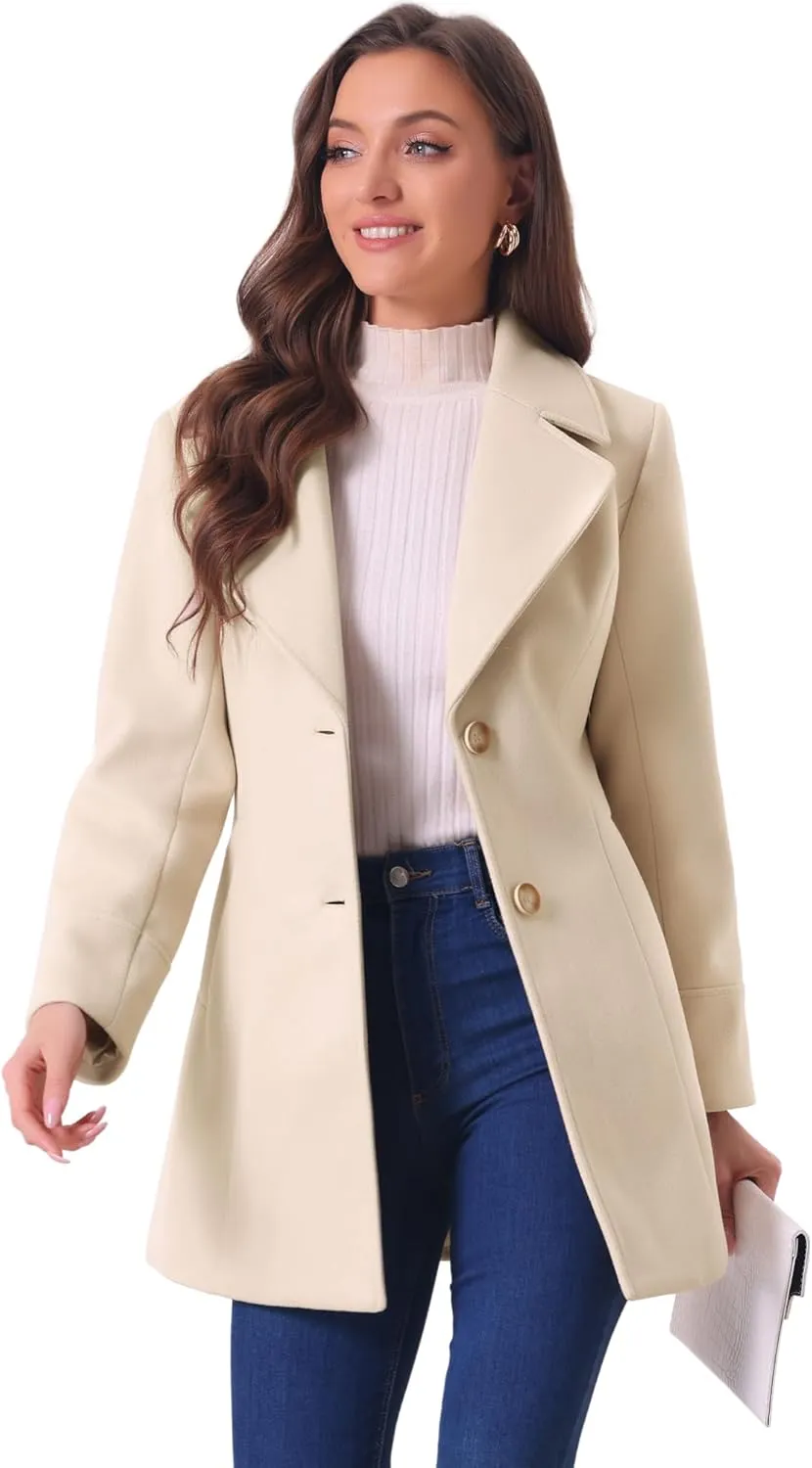 Allegra K Women's Elegant Overcoat Notched Shawl Collar Single Breasted Outerwear Winter Long Coat