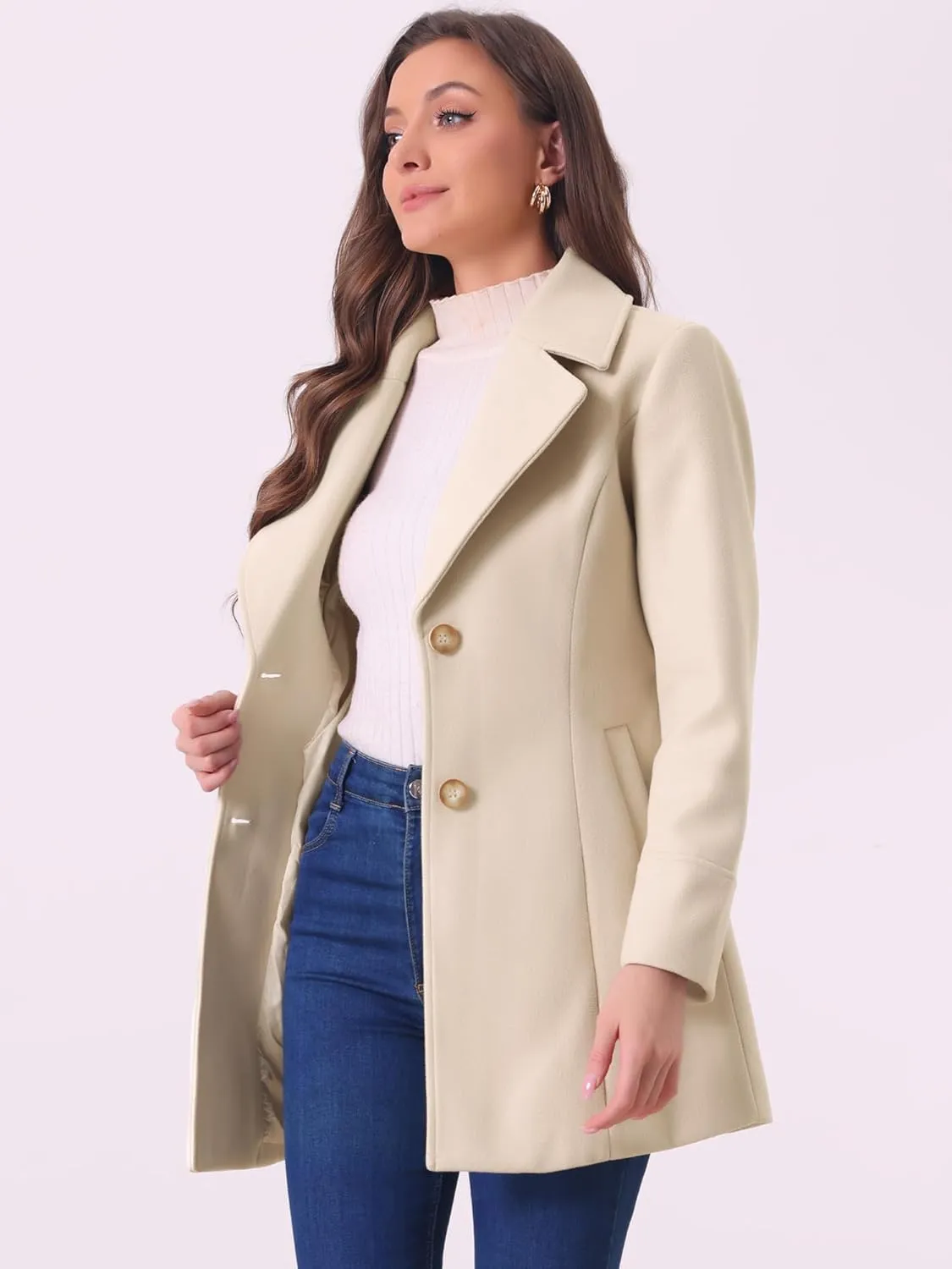 Allegra K Women's Elegant Overcoat Notched Shawl Collar Single Breasted Outerwear Winter Long Coat