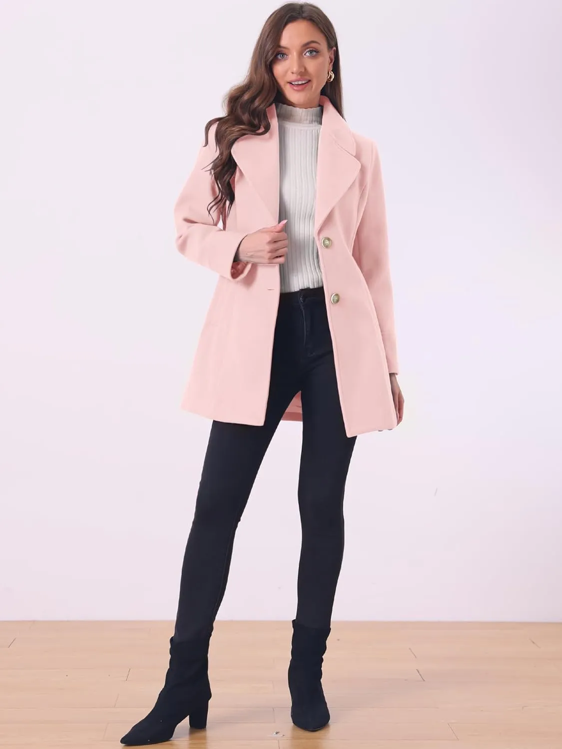 Allegra K Women's Elegant Overcoat Notched Shawl Collar Single Breasted Outerwear Winter Long Coat