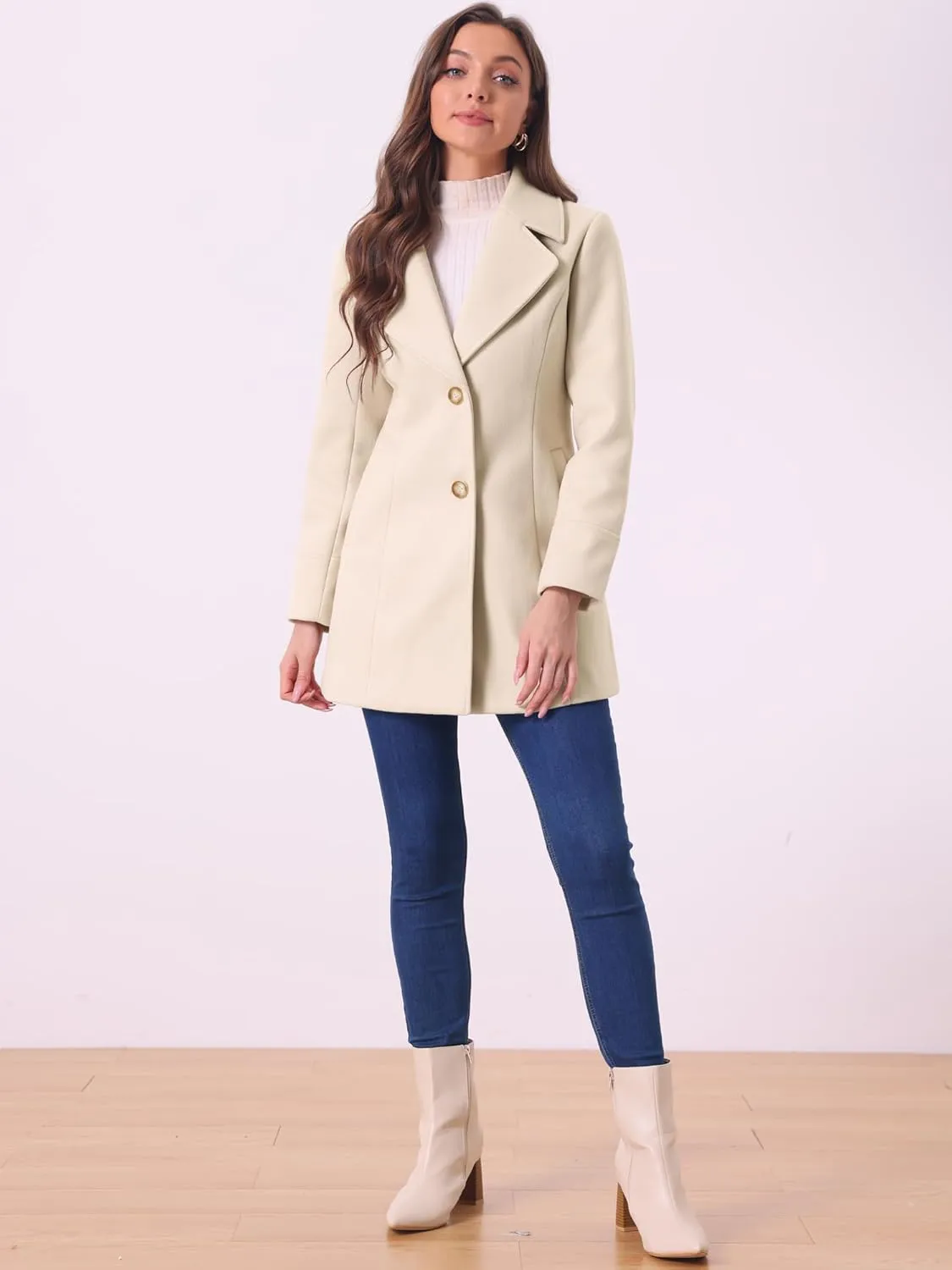 Allegra K Women's Elegant Overcoat Notched Shawl Collar Single Breasted Outerwear Winter Long Coat