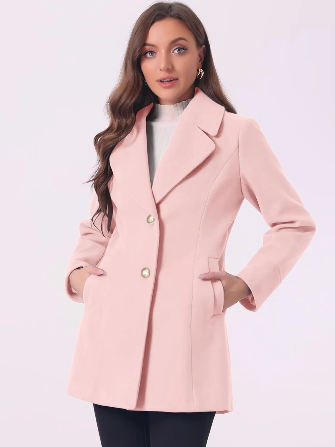 Allegra K Women's Elegant Overcoat Notched Shawl Collar Single Breasted Outerwear Winter Long Coat