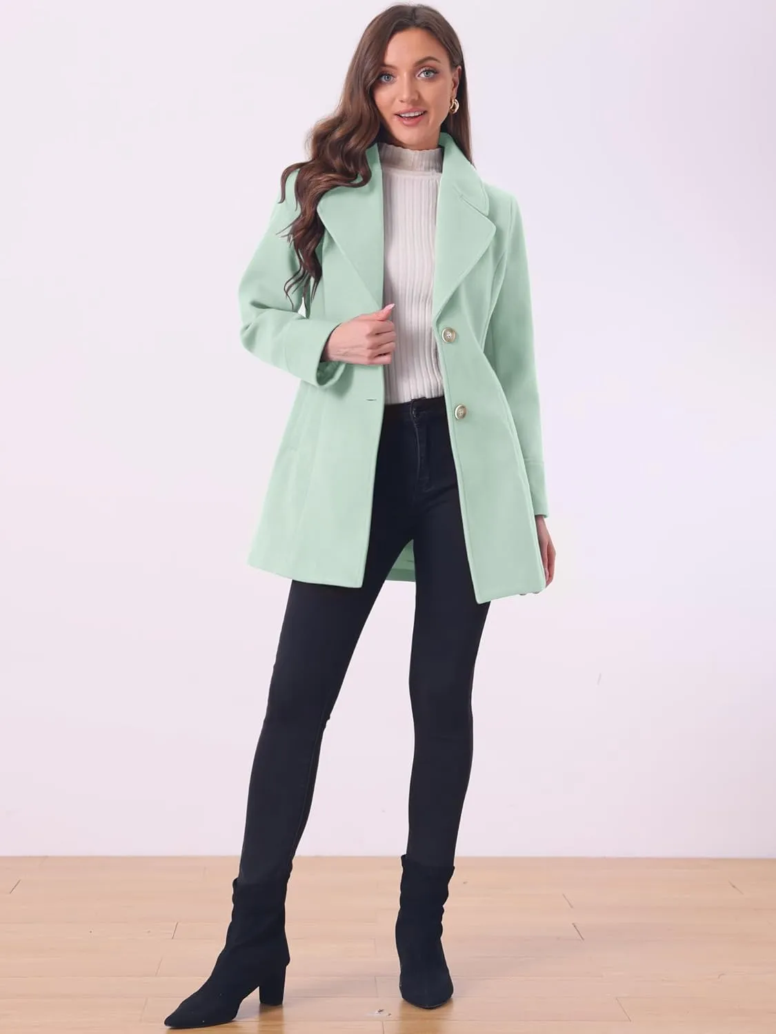 Allegra K Women's Elegant Overcoat Notched Shawl Collar Single Breasted Outerwear Winter Long Coat