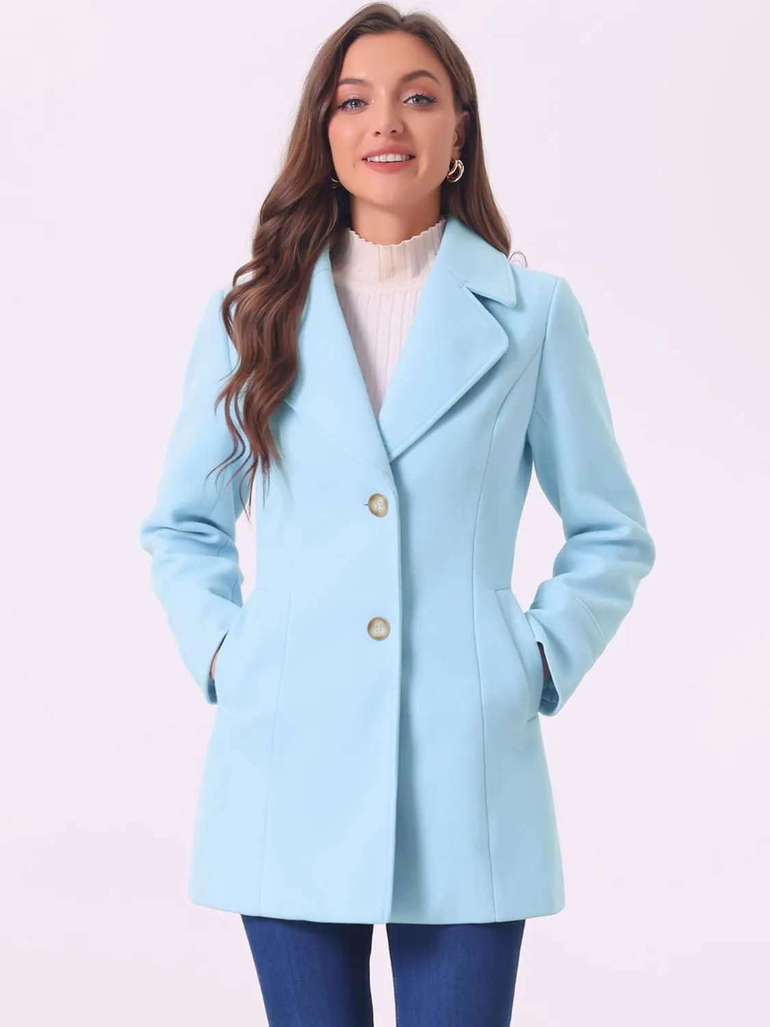 Allegra K Women's Elegant Overcoat Notched Shawl Collar Single Breasted Outerwear Winter Long Coat