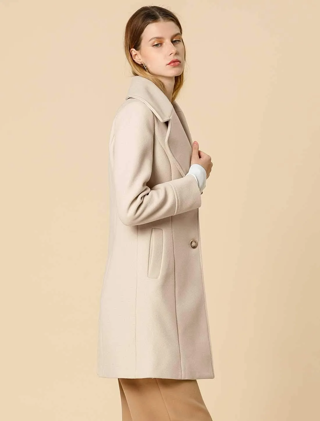 Allegra K Women's Elegant Overcoat Notched Shawl Collar Single Breasted Outerwear Winter Long Coat
