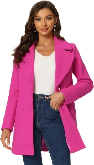 Allegra K Women's Elegant Overcoat Notched Shawl Collar Single Breasted Outerwear Winter Long Coat