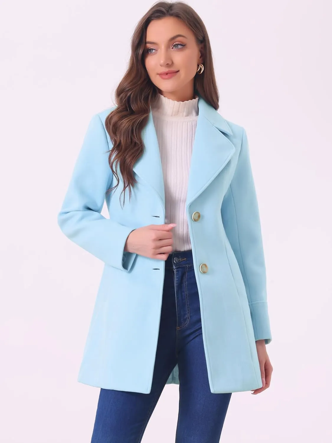 Allegra K Women's Elegant Overcoat Notched Shawl Collar Single Breasted Outerwear Winter Long Coat