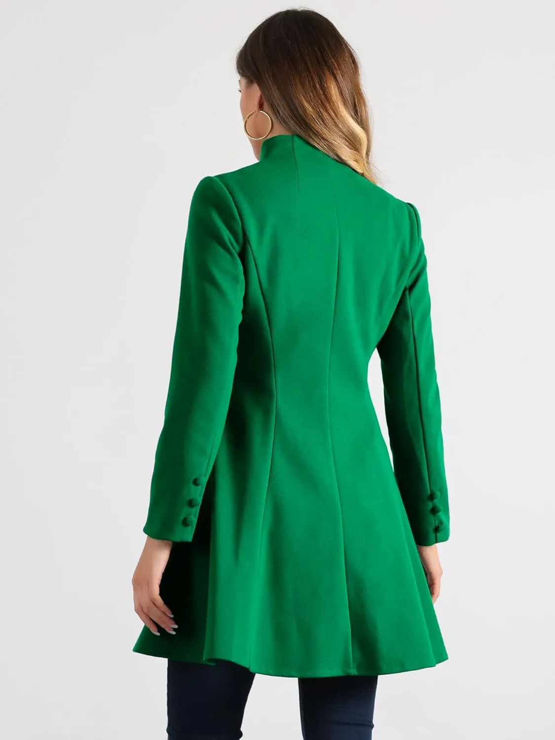 Allegra K Women's Single Breasted Coat A Line Mid-Long Pea Outerwear Winter Coat