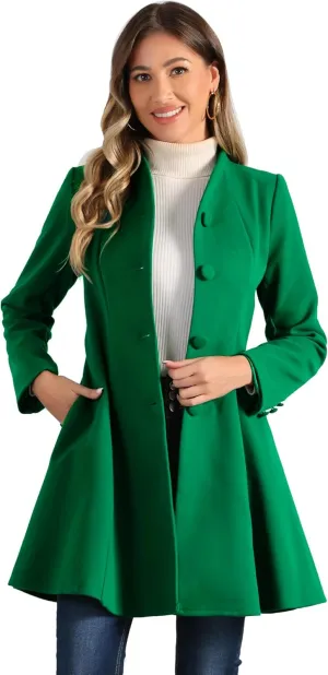 Allegra K Women's Single Breasted Coat A Line Mid-Long Pea Outerwear Winter Coat