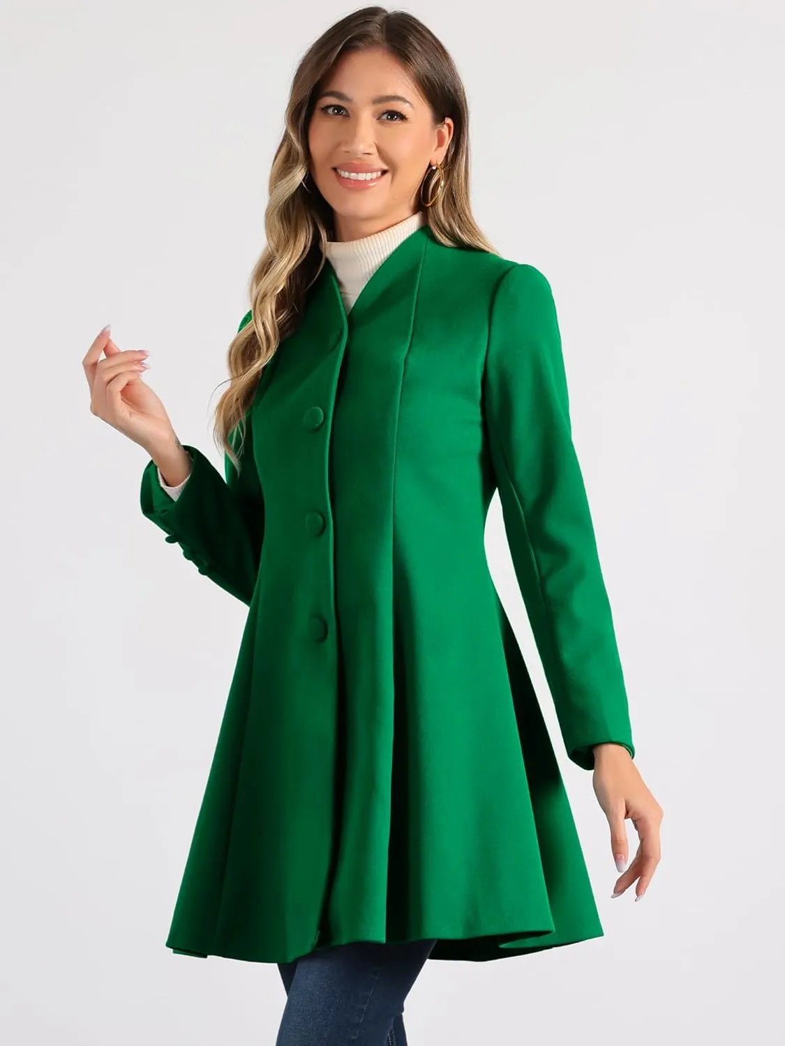 Allegra K Women's Single Breasted Coat A Line Mid-Long Pea Outerwear Winter Coat