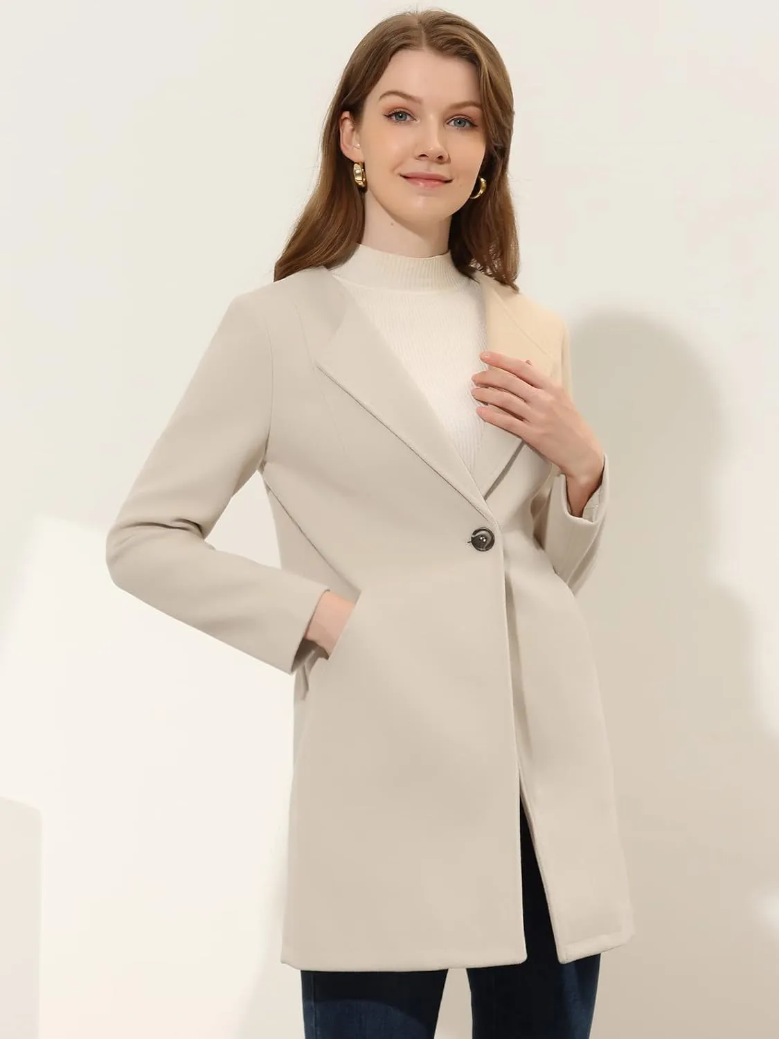 Allegra K Women's Winter Overcoat Lapel Collar Single Breasted Outerwear Long Pea Coat