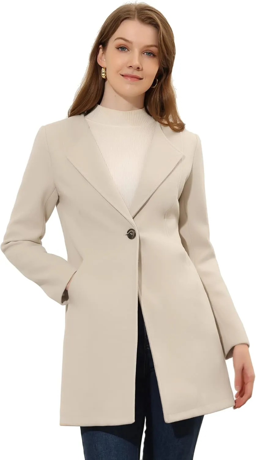 Allegra K Women's Winter Overcoat Lapel Collar Single Breasted Outerwear Long Pea Coat