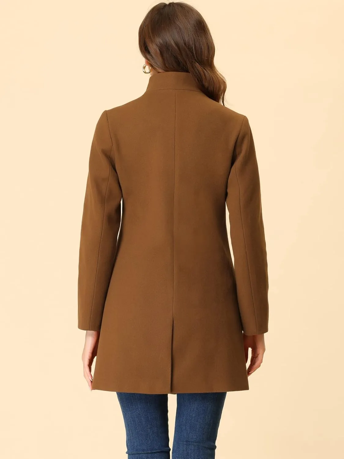 Allegra K Women's Winter Overcoat Mid-Long Stand Collar Single Breasted Coat Outerwear