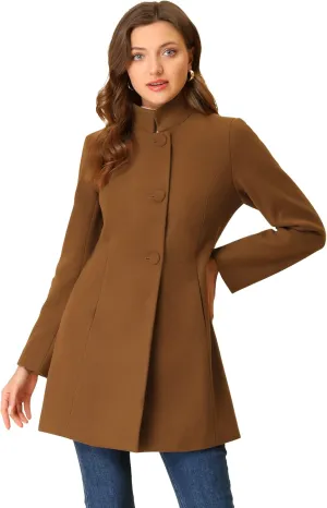 Allegra K Women's Winter Overcoat Mid-Long Stand Collar Single Breasted Coat Outerwear