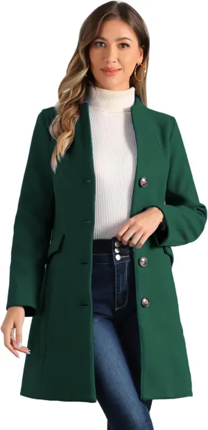 Allegra K Women's Winter Overcoat Pea Coat Elegant V Neck Single Breasted Coat Outerwear