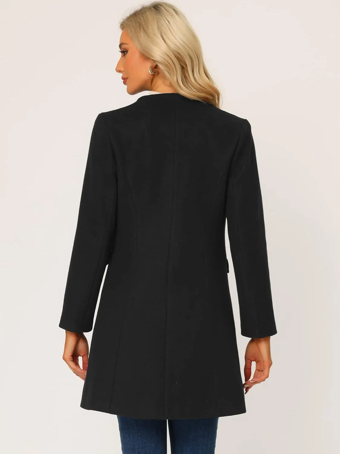 Allegra K Women's Winter Overcoat Pea Coat Elegant V Neck Single Breasted Coat Outerwear