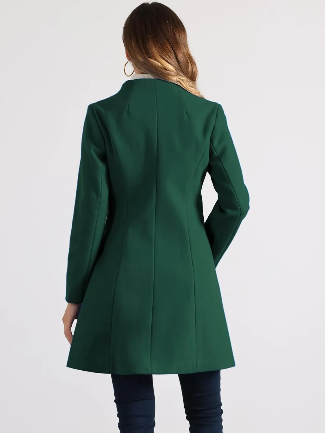 Allegra K Women's Winter Overcoat Pea Coat Elegant V Neck Single Breasted Coat Outerwear