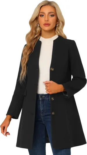 Allegra K Women's Winter Overcoat Pea Coat Elegant V Neck Single Breasted Coat Outerwear
