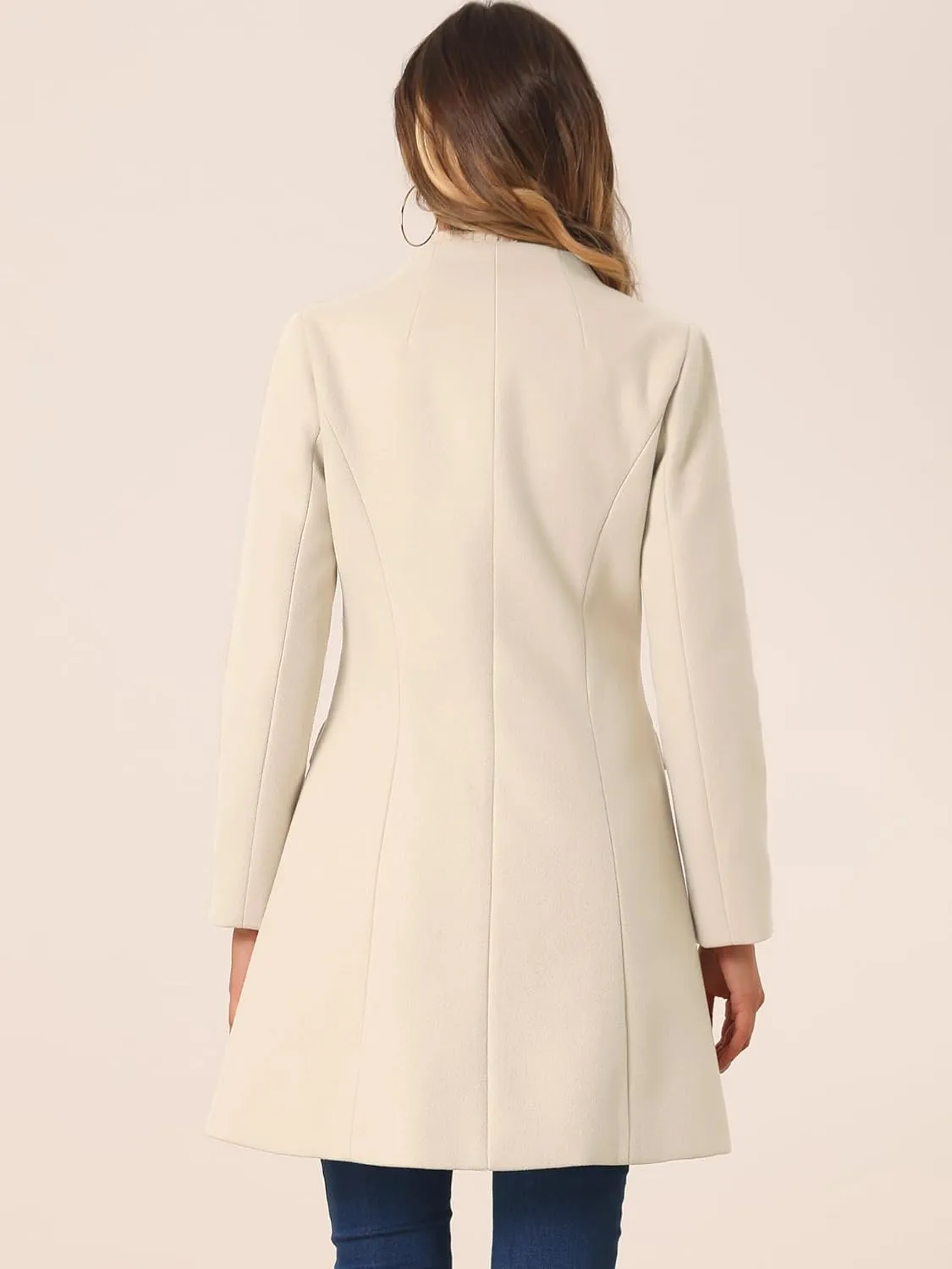 Allegra K Women's Winter Overcoat Pea Coat Elegant V Neck Single Breasted Coat Outerwear