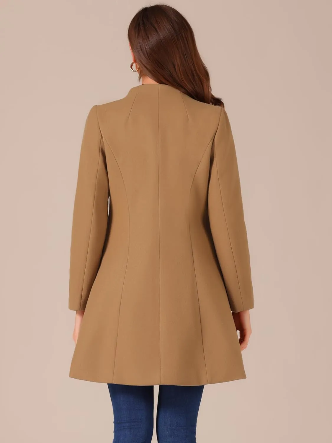 Allegra K Women's Winter Overcoat Pea Coat Elegant V Neck Single Breasted Coat Outerwear