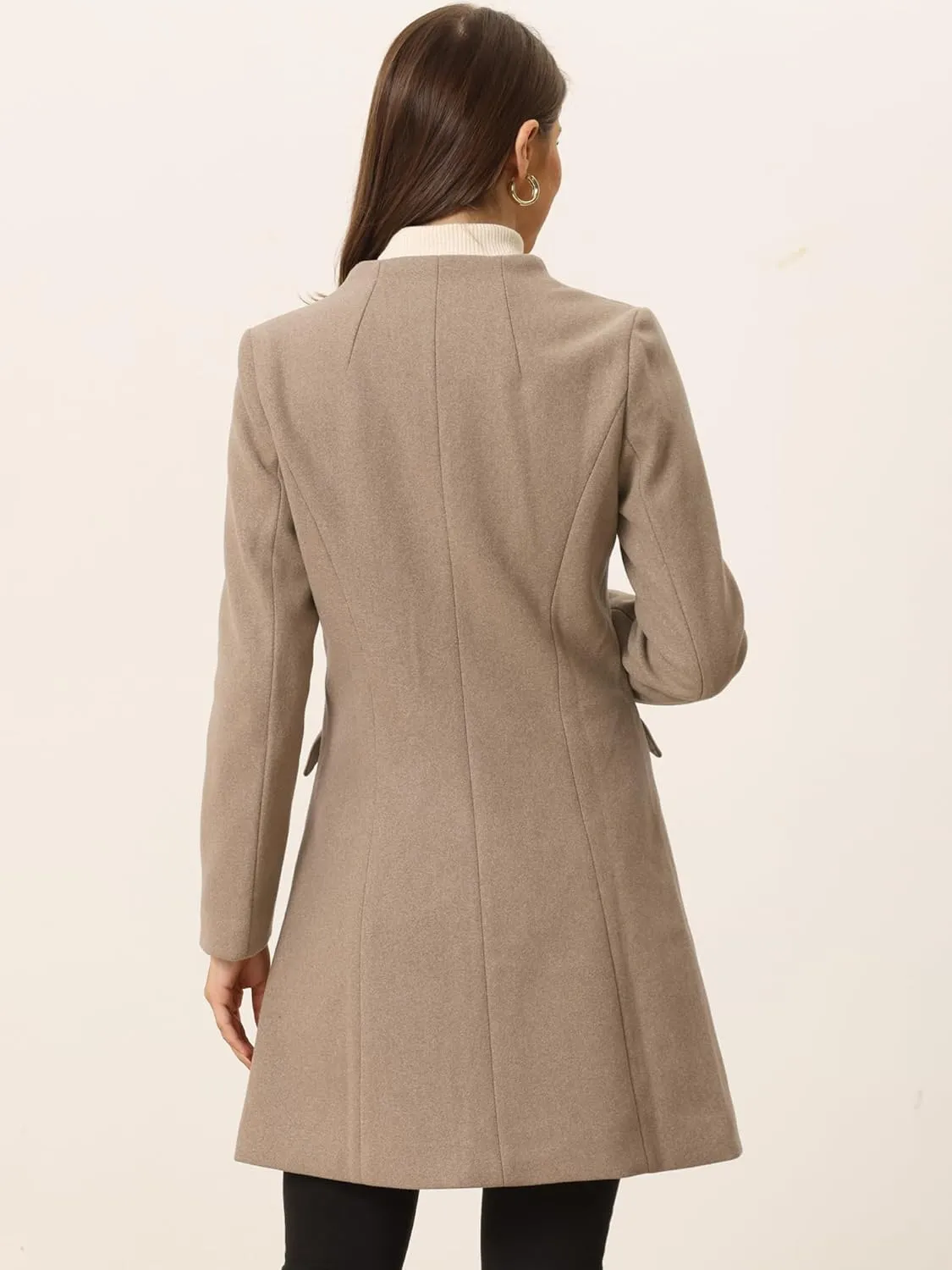 Allegra K Women's Winter Overcoat Pea Coat Elegant V Neck Single Breasted Coat Outerwear