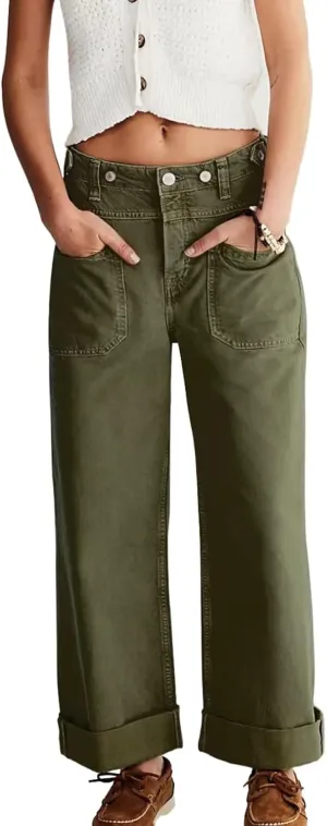 Allimy Womens Jeans High Waisted High Rise Straight Leg Baggy Ankle Wide Leg Pants Woman Y2K Mom Boyfriend Jeans for Women Trendy 2025 Denim Cargo Pants Women Green Size 10