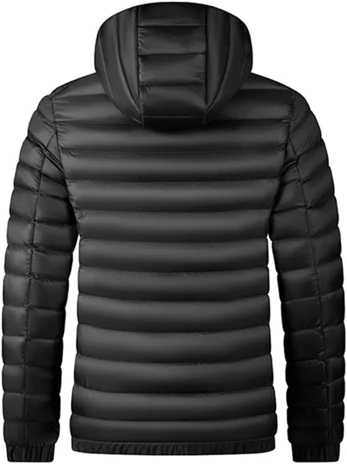 Alloaone Mens Hooded Waterproof Parkas Lightweight Cotton Padded Parka Jacket Coat Warm Jacket
