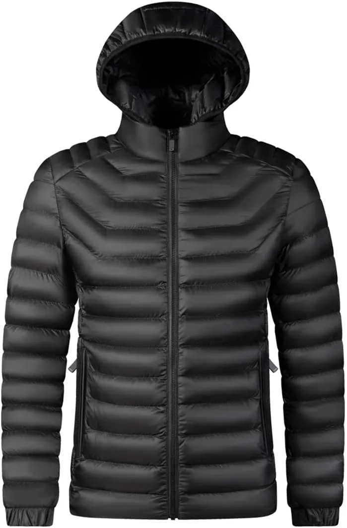 Alloaone Mens Hooded Waterproof Parkas Lightweight Cotton Padded Parka Jacket Coat Warm Jacket