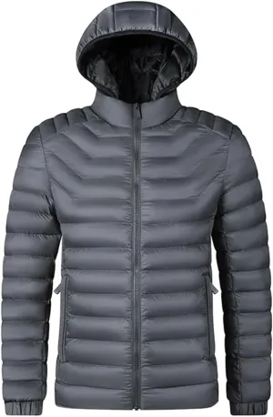Alloaone Mens Hooded Waterproof Parkas Lightweight Cotton Padded Parka Jacket Coat Warm Jacket