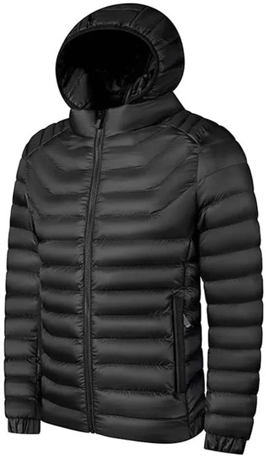 Alloaone Mens Hooded Waterproof Parkas Lightweight Cotton Padded Parka Jacket Coat Warm Jacket