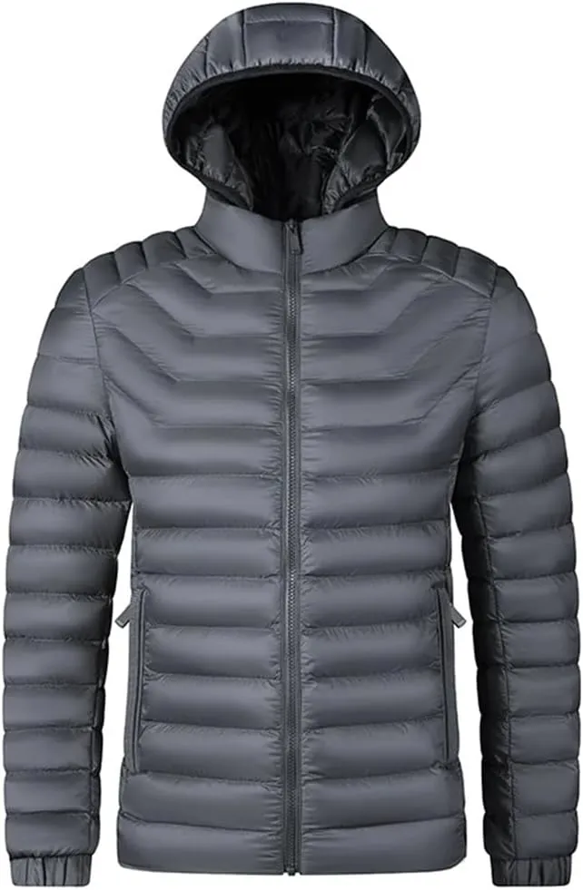Alloaone Mens Hooded Waterproof Parkas Lightweight Cotton Padded Parka Jacket Coat Warm Jacket